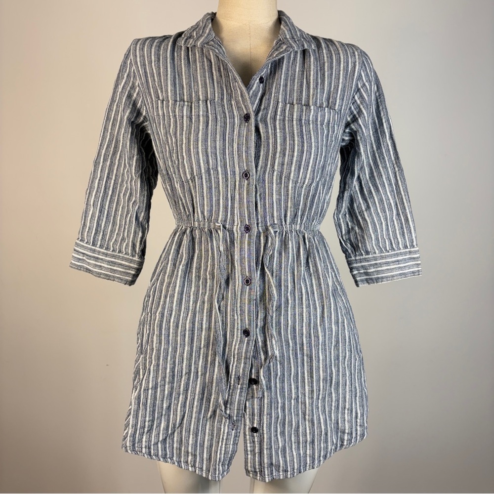 โค๏ธJapna Blue and White Striped Long Sleeve Shirt Dress S